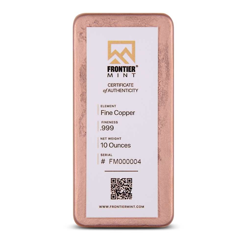 10 oz Frontier Mint Copper Bar (New w CoA)