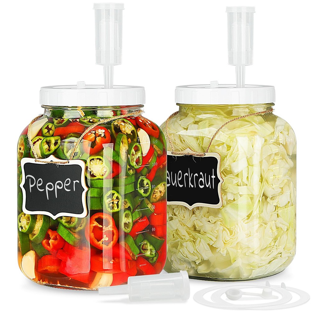 Folinstall 2-Pack 1 Gallon Fermentation Jars w/ Screw Lids & 3 Airlocks