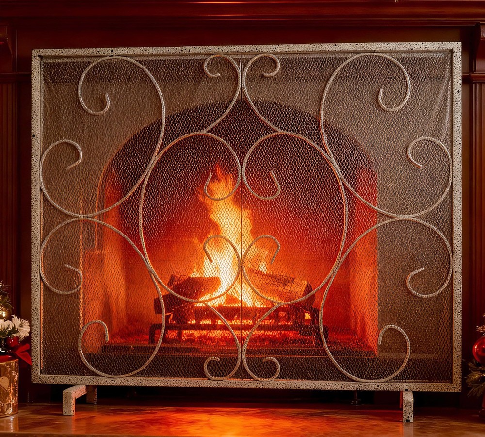 Single Panel Decorative Fireplace Screen Stand Alone Cover Handcrafted Durabl...