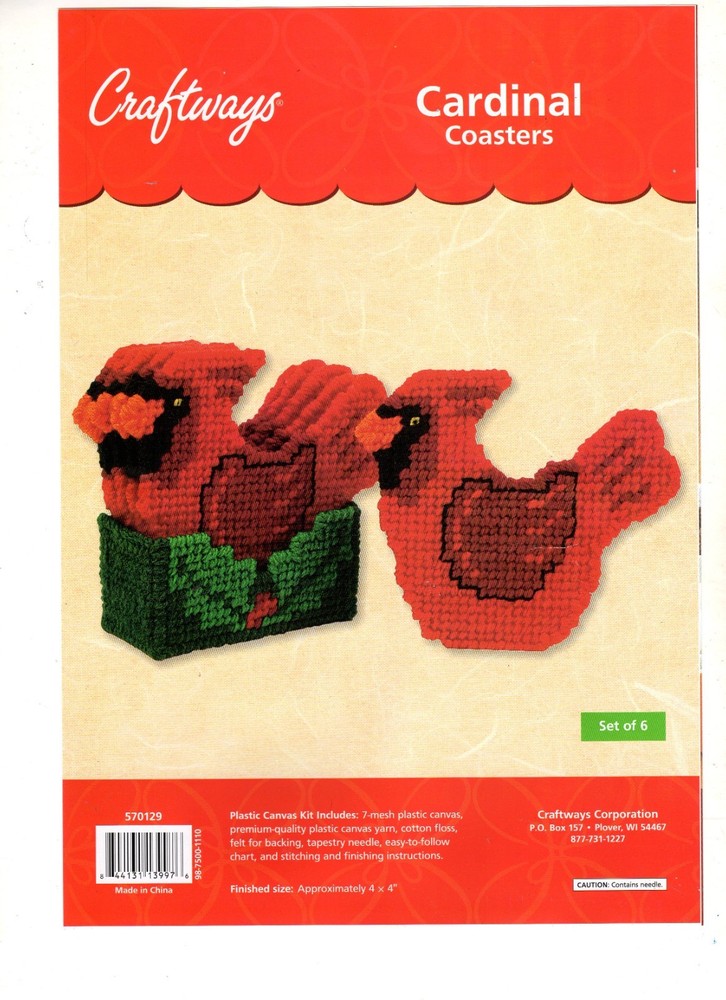 CARDINAL COASTERS  plastic canvas  PATTERN (#TF0109)