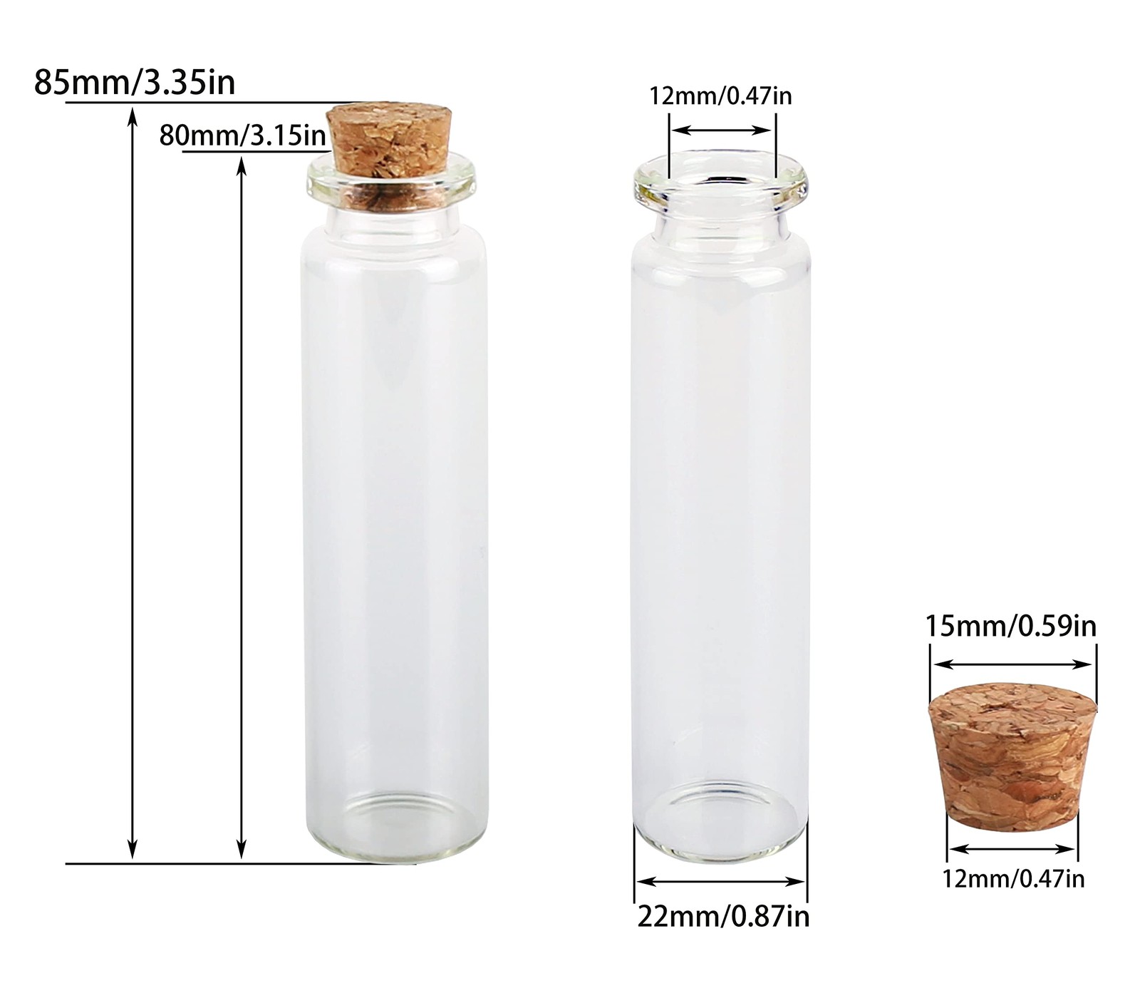 20ml Small Glass BottlesTiny Glass Vials,Jars with Cork Stoppers,Message Bottles