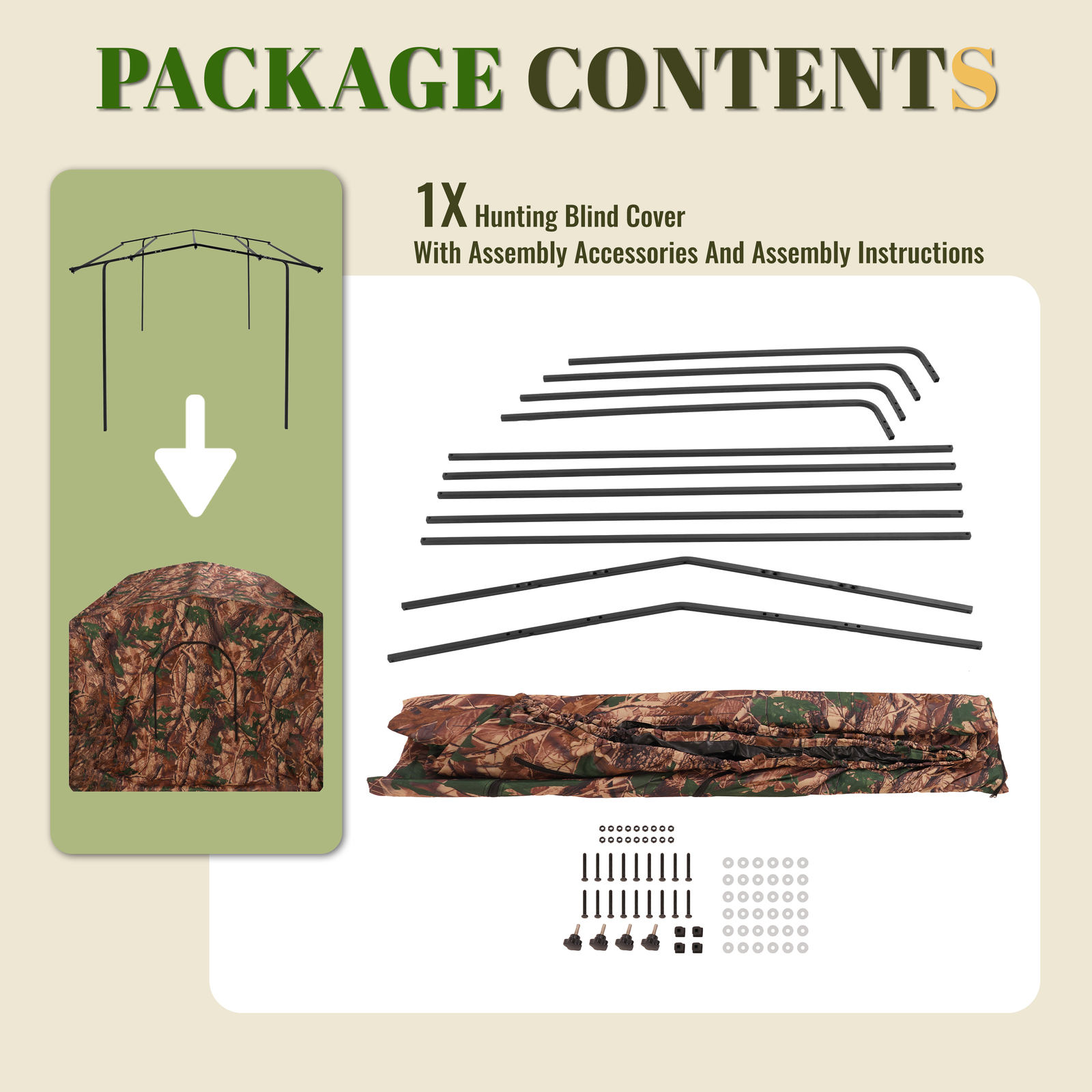 24LBS Steel+Cloth 7' Tall Quad Pod Hunting Blind Cover 2 Person Camouflage Black