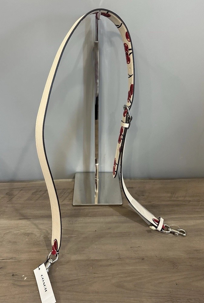 COACH Replacement Strap Cherry Print Smooth Leather CZ020 Silver/Chalk Red Multi