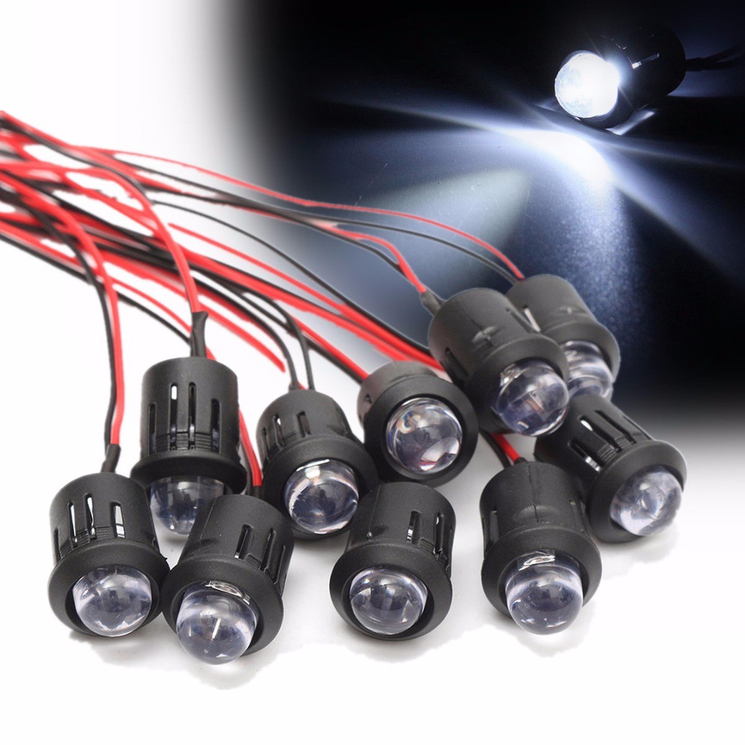 3V 5V 12V 5MM LED Diode Light Clear 20cm Cable Pre-Wired With Plastic Holder