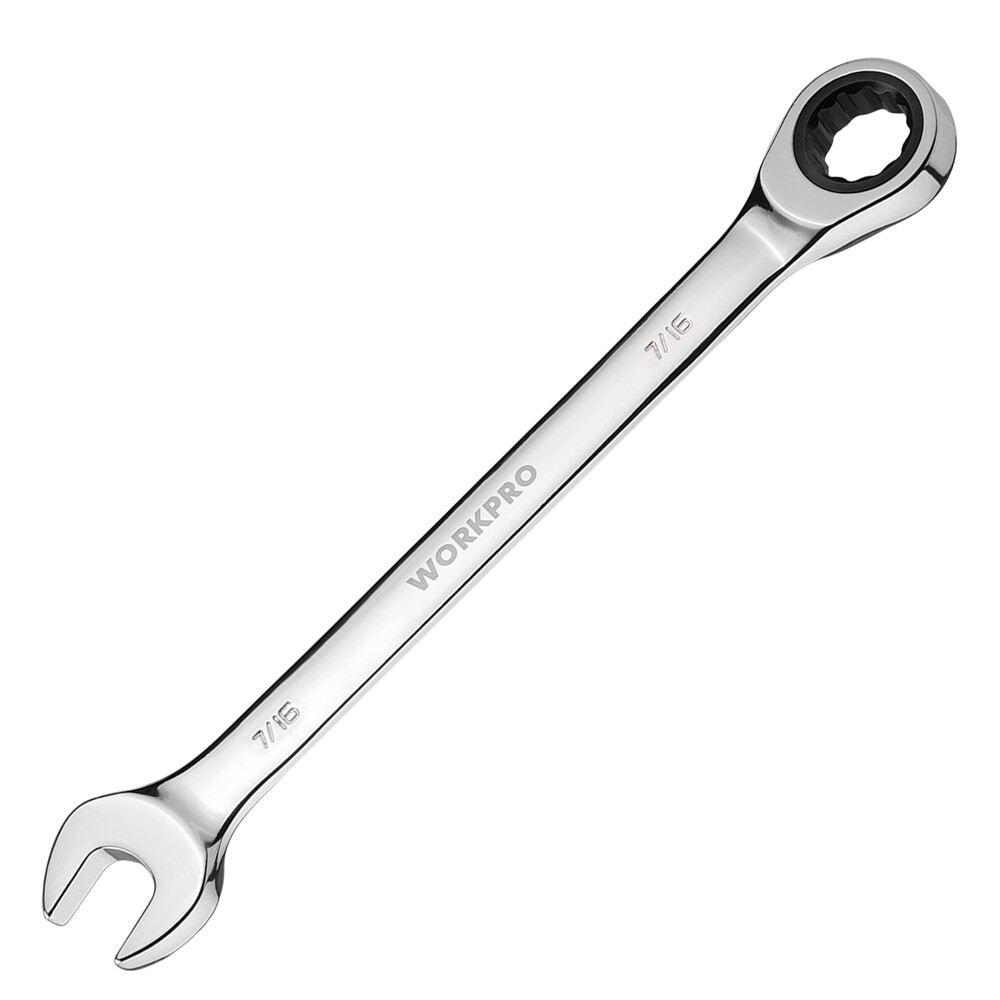 WORKPRO 7/16" Ratcheting Combination Wrench SAE 15-Degree Offset CR-V