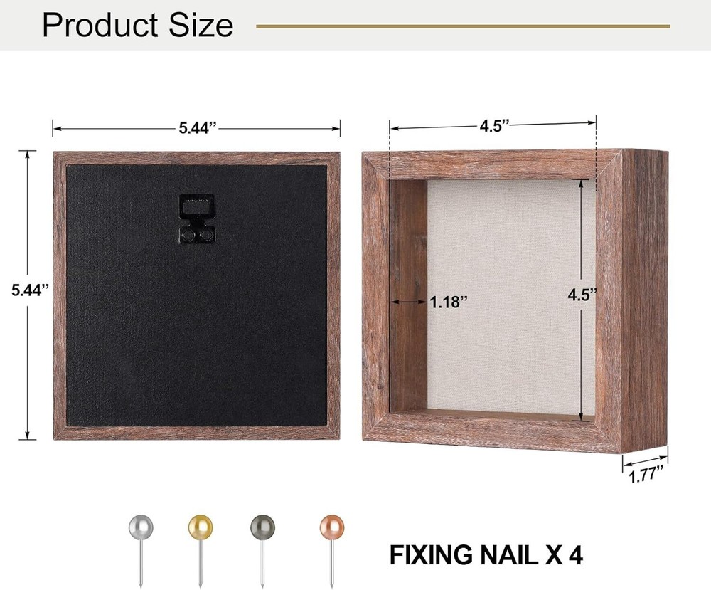 5X5 Small Shadow Box Frame with Linen Back - Sturdy Rustic Memory Display Case o