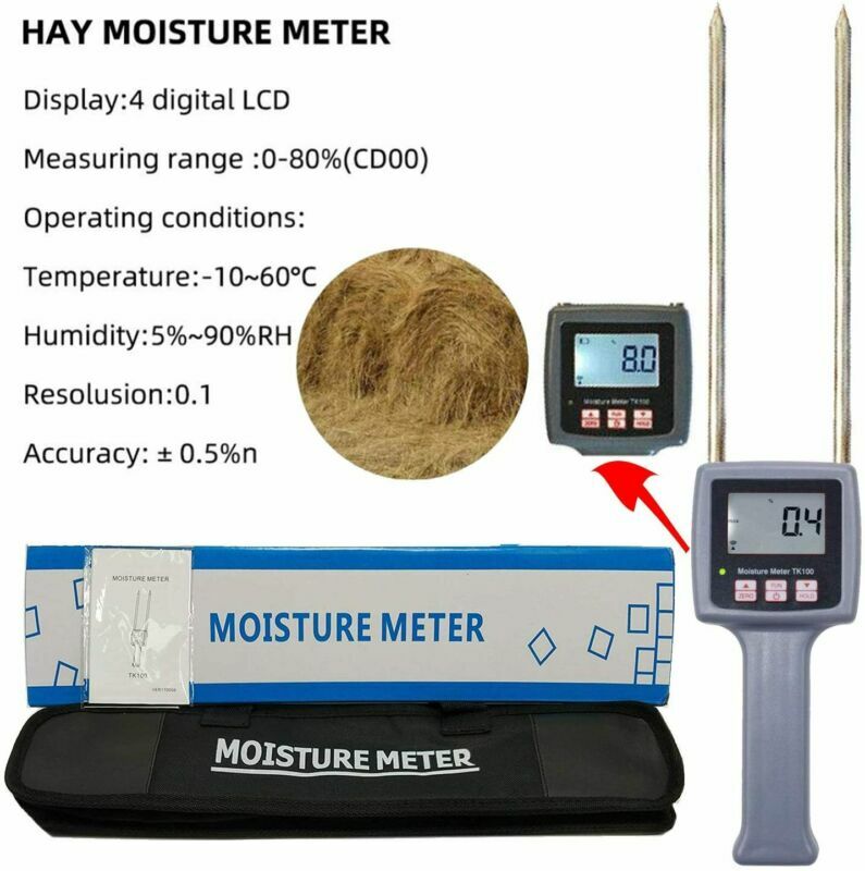 Hay Moisture Meter Humidity Tester Analyzer Straw Moisture Content Testing 0-80%