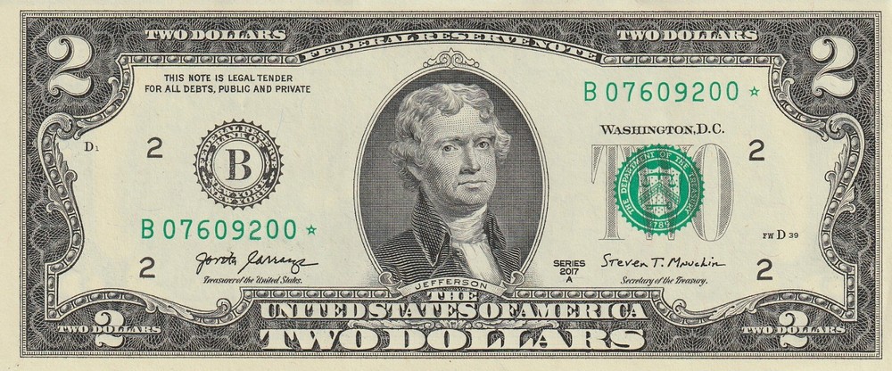 USA 2017 A UNCIRCULATED TWO DOLLAR STAR NOTE