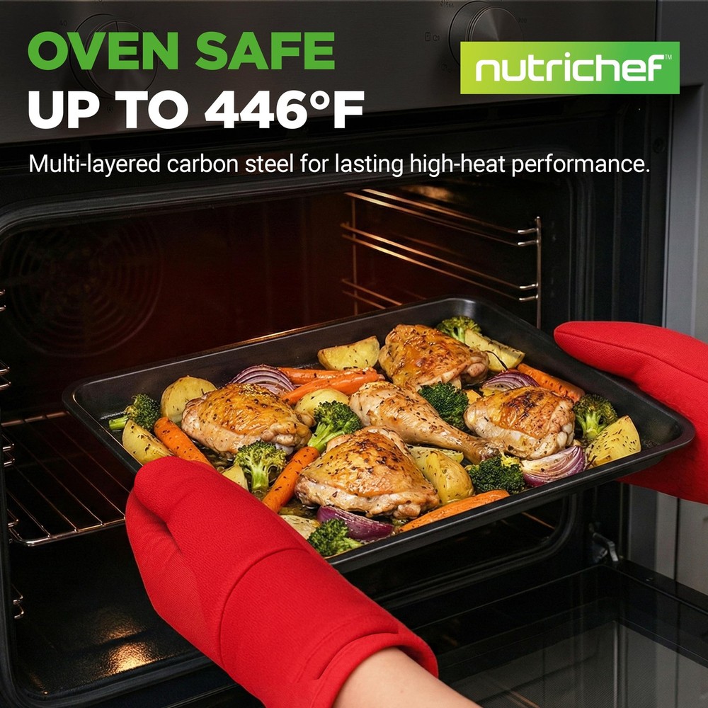 NutriChef Stackable Non-Stick Baking Pan Set – Carbon Steel One Size, Black