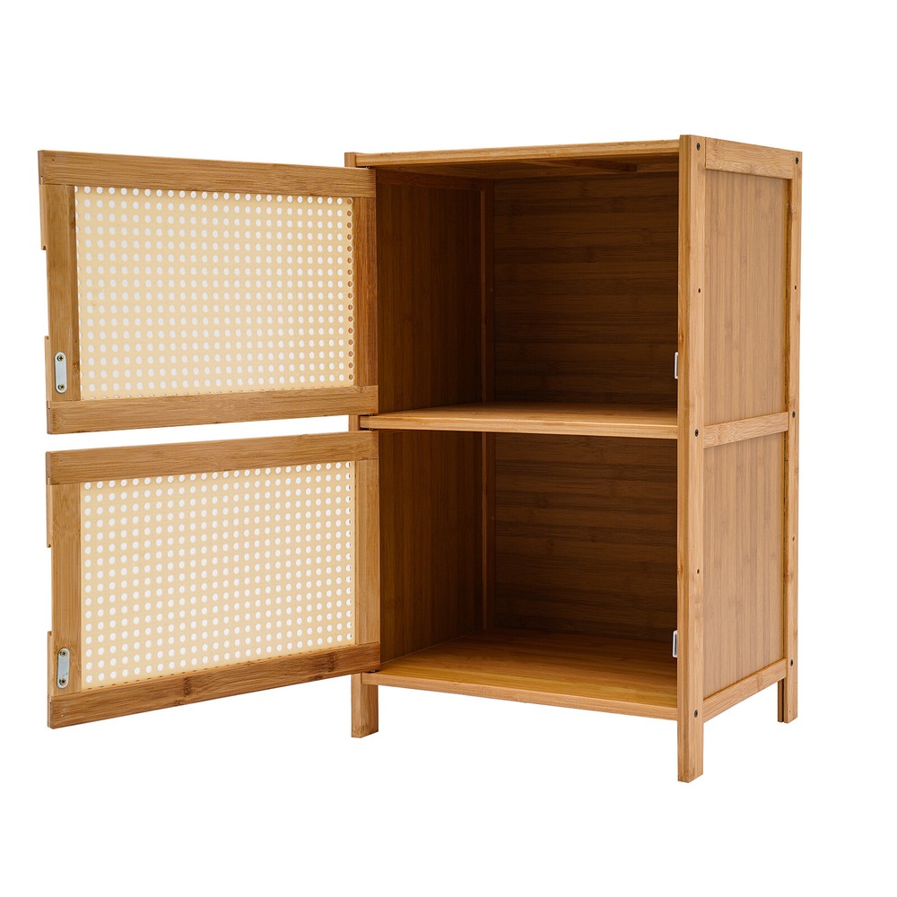 End Side Bedside Table Nightstand Sideboard w/ Rattan Decorated Drawers Storage