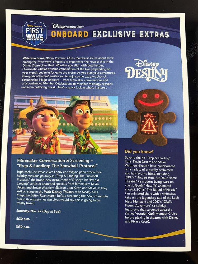 Disney Destiny First Wave Onboard Exclusive Extras DVC