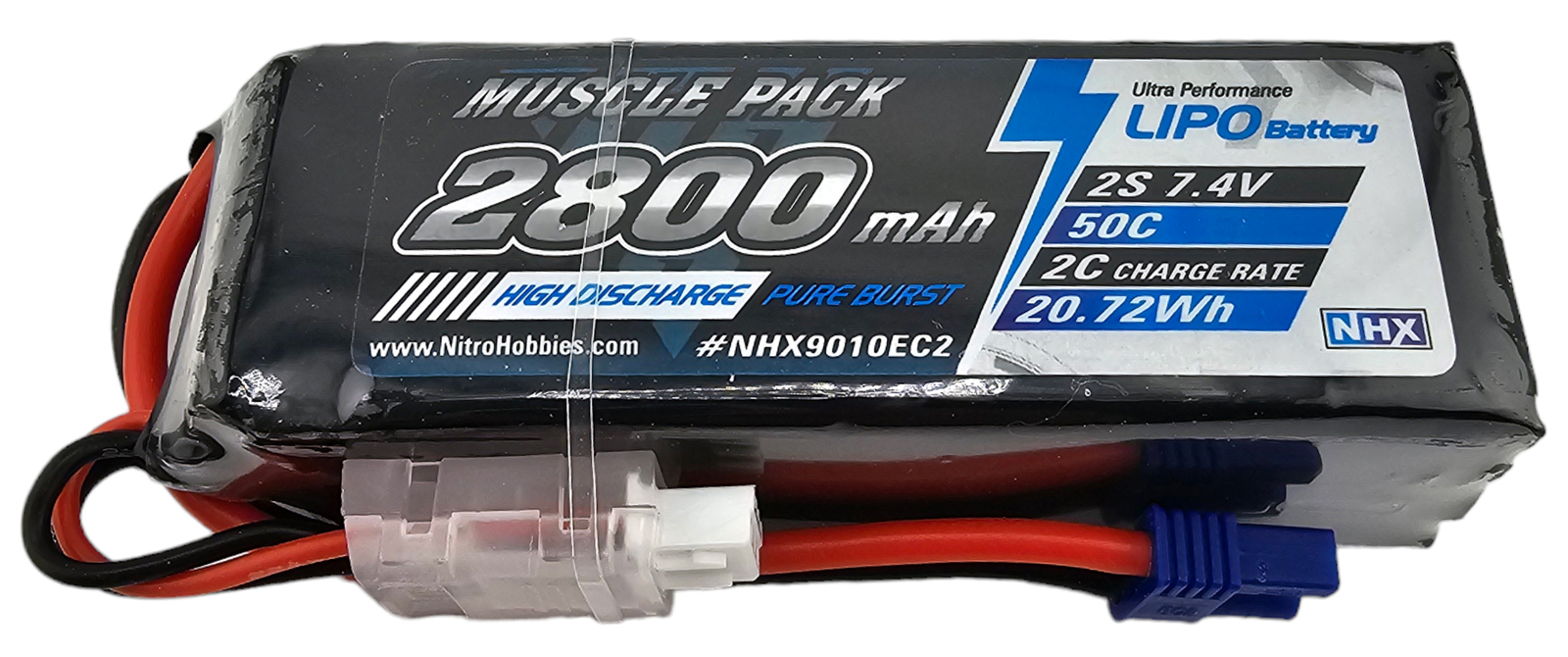 NHX RC Muscle Pack 2S 7.4V 2800mAh 50C Lipo Battery w/ EC2 IC2 1/12 Losi Nascar