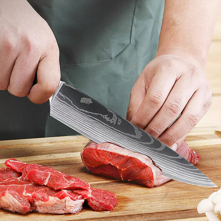 12PC Japanese Damascus Pattern Chef Knives Cleaver Kitchen Knife Set With Sheath