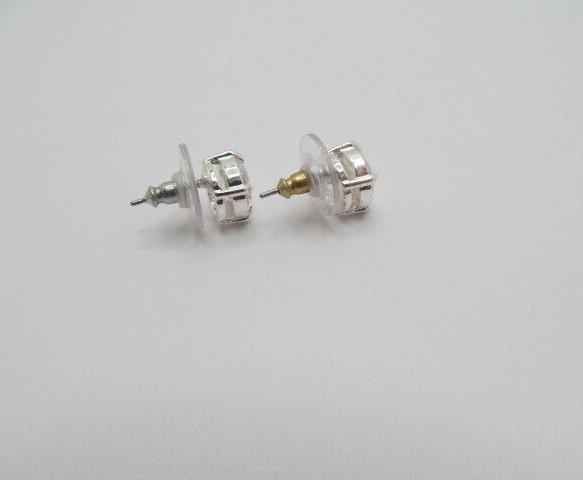 Vintage Silver Tone Round Reflective Crystal 8.85mm Stud Earrings