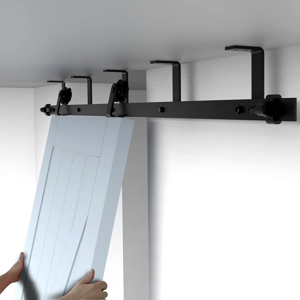 6FT Ceiling Mount Bracket Sliding Barn Door Hardware Kit ,T-shaped Single Door