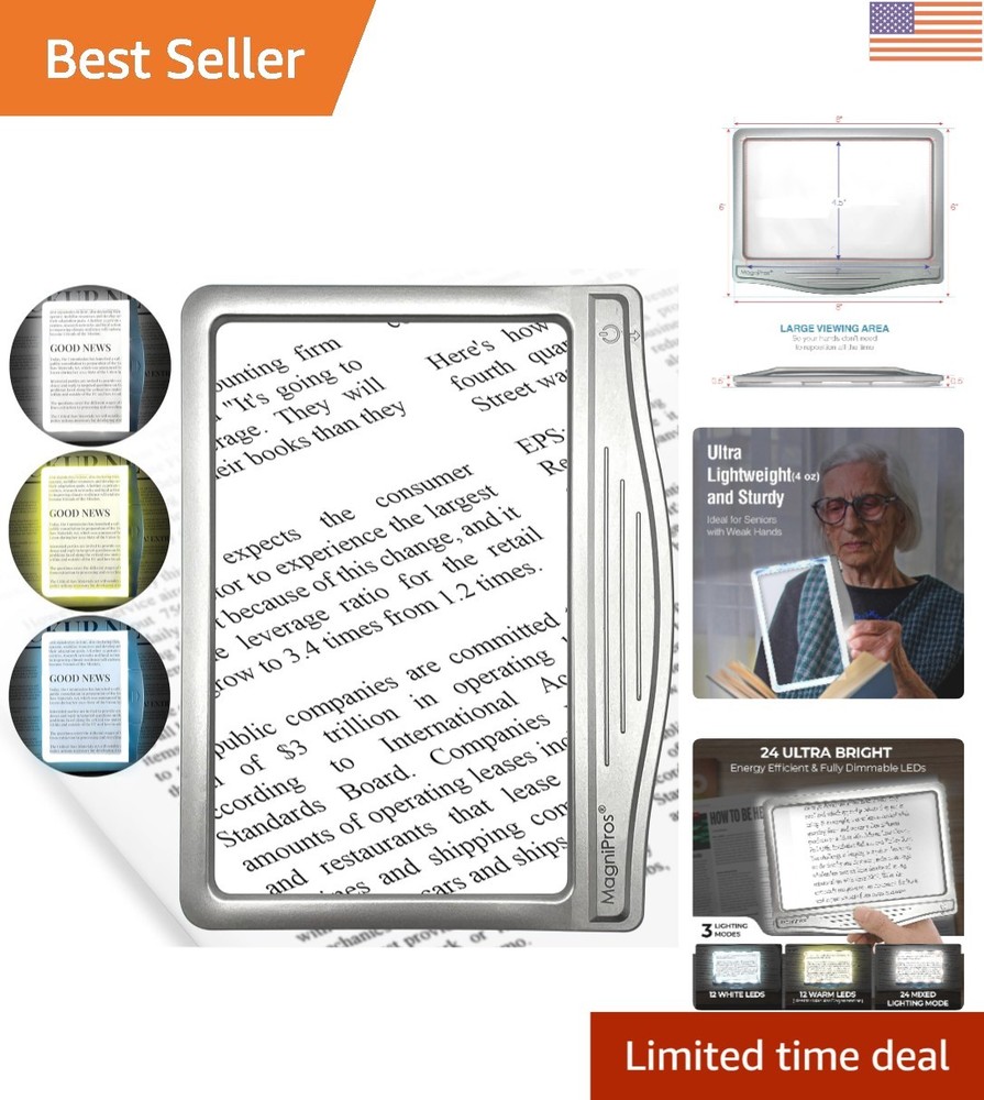 Patented 3X LED Page Magnifier - Eye-Caring Light Modes for Comfortable Reading