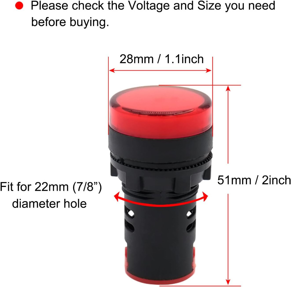LED Indicator Light AC/DC 24V 20Ma Flush Panel Mount Red 10 Pcs