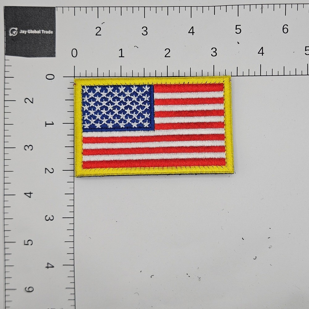American Flag Patch Yellow Border Embroidered Hook and Loop Tactical 3x2 Inch