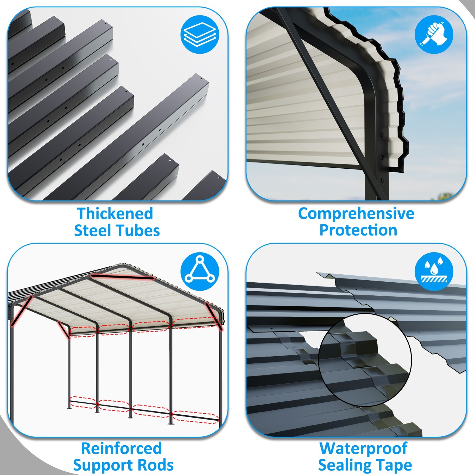 12x20 FT Metal Carport Heavy Duty Galvanized Shelter