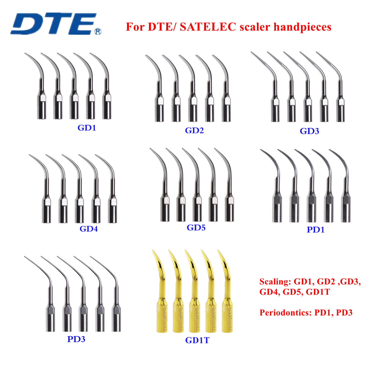 Woodpecker Dental Ultrasonic Piezo Scaler Tips for DTE SATELEC Handpiece
