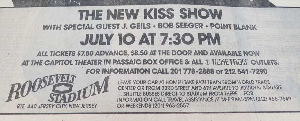 KISS JERSEY CITY 7/10/76 CONCERT AD FULL NEW YORK TIMES ARTS SECTION 50TH ANN!
