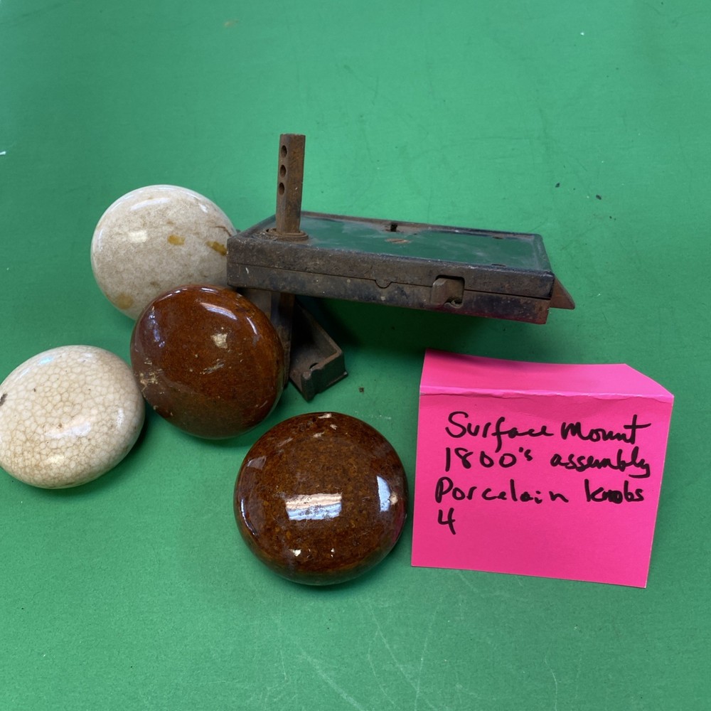 1800’s ORIGINAL EXTERIOR Surface Mount Door Lock With 4 Porcelain Knobs