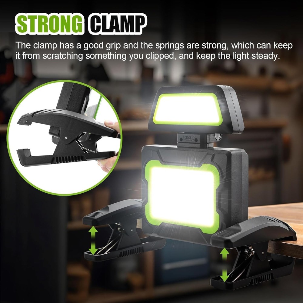 Rechargeable Work Light with Clamp 3000 Lumen Magnetic Work Light Battery Powere