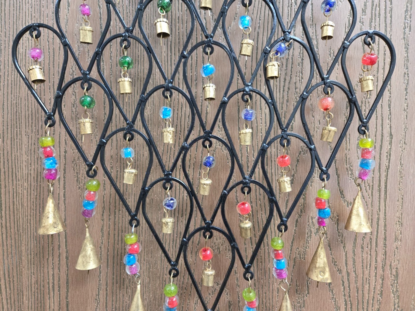 HANDMADE DIAMOND FLOWER RUSTY IRON METAL BELLS WINDCHIME