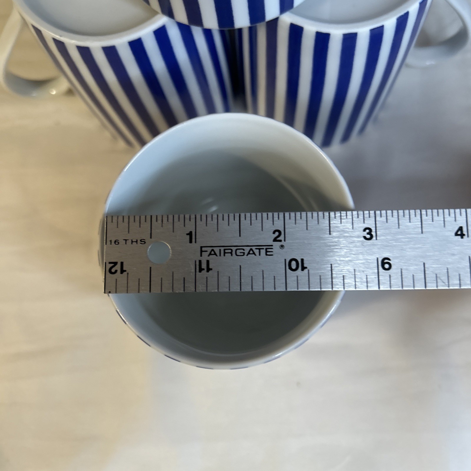 Set of 4 Wawel Made In Poland Porcelain Mug Cup Coffee Tea Stripes Blue White