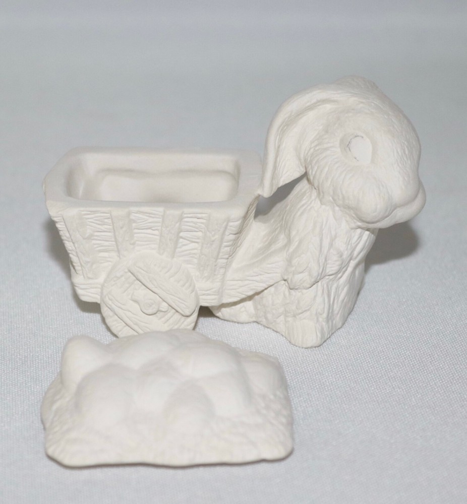 Ceramic Trinket Box With Lid ~ Easter Bunny Wagon ~ Ready To Paint