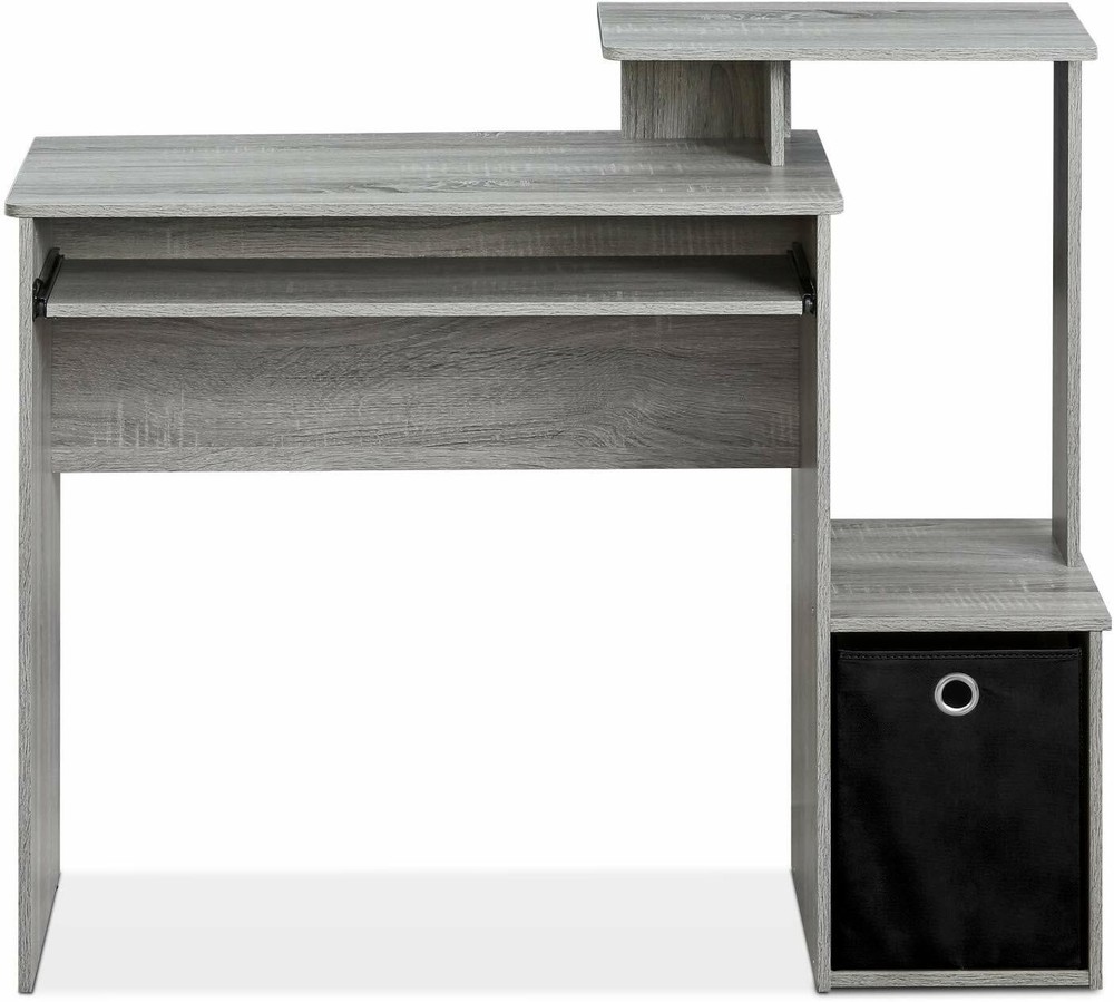 Gray Oak Finish Work Desk Storage Bin Laptop Computer Table Office Workstation
