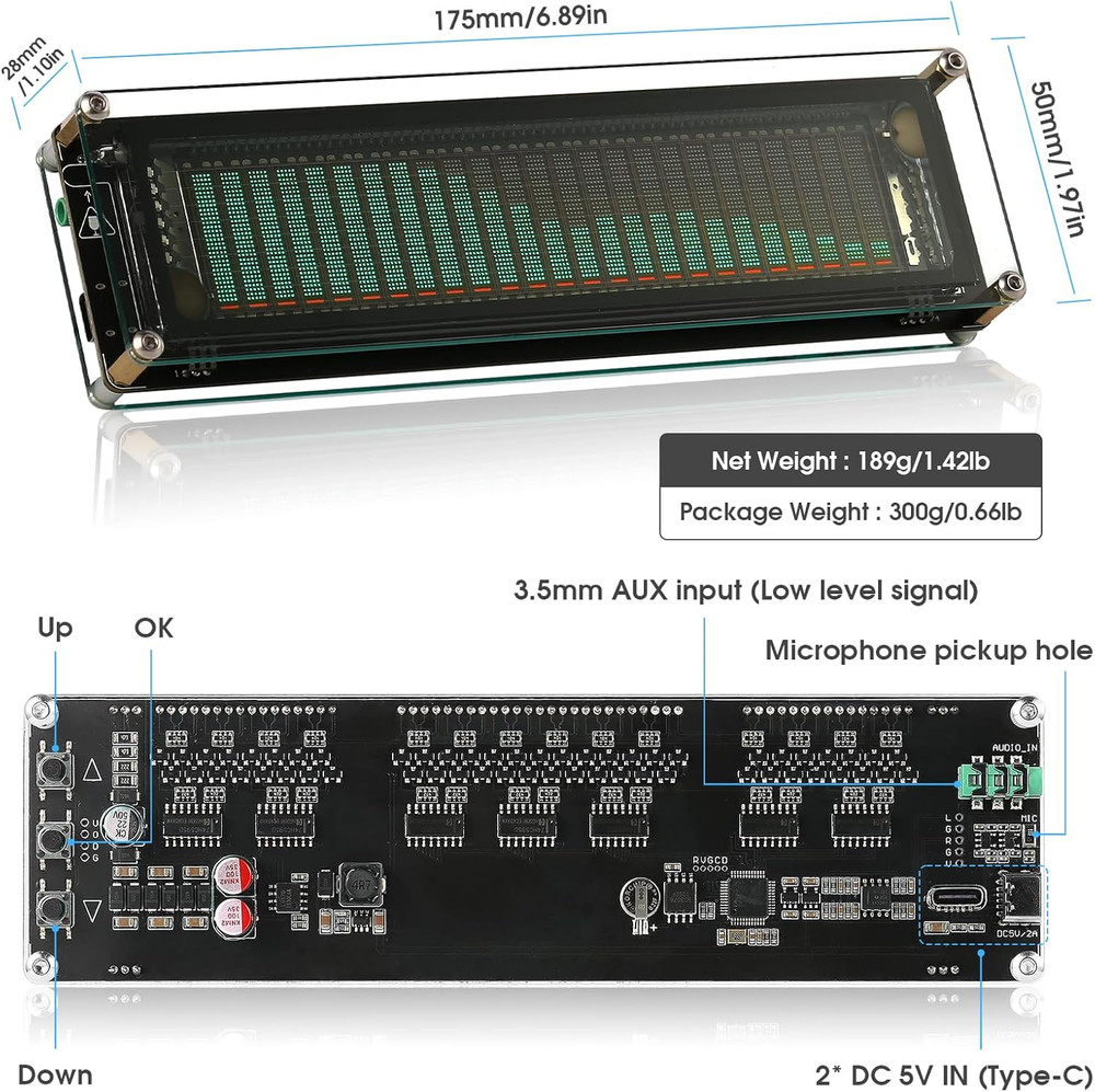 Nobsound AK2515 Pro Audio Spectrum Analyzer with VFD Display, MIC Input & Advanc