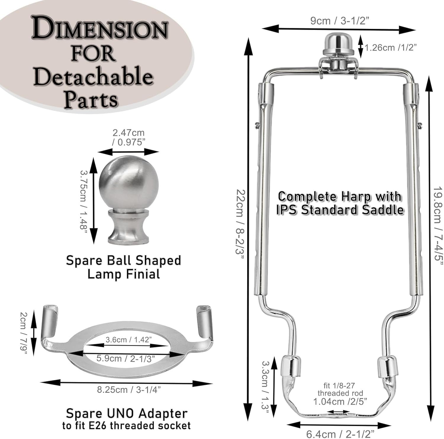 Elegant Adjustable Lamp Shade Harp Holder 7-10 Inches with Silver Finish
