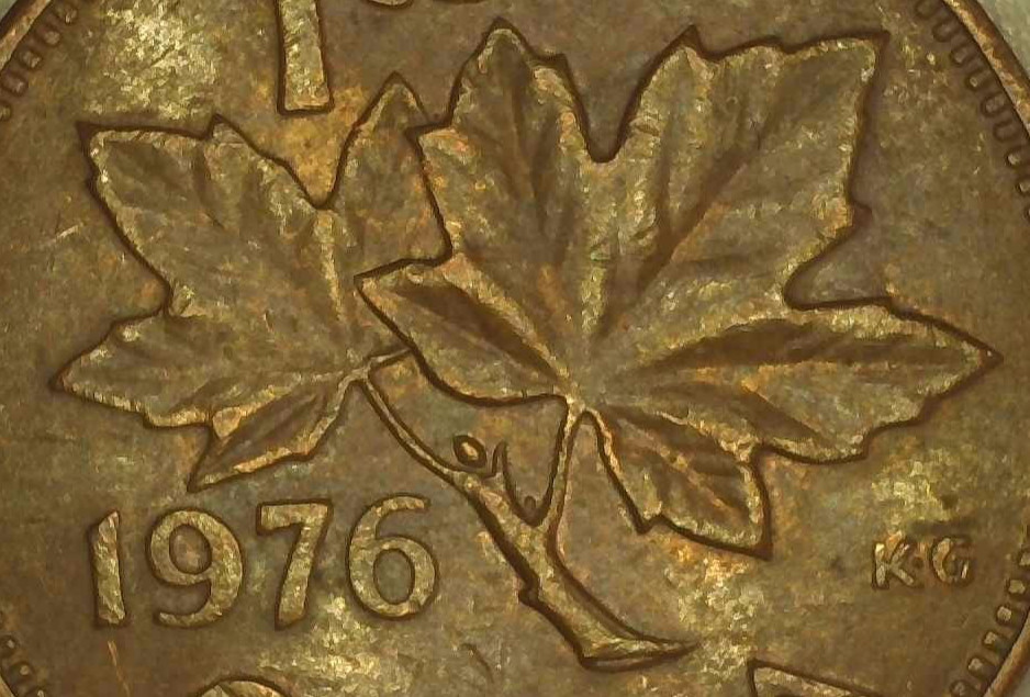 1976 canada 1 cent, Struck Through/DD/Soft DD/Misalign/Die Chips/Beads/Rim/Maple