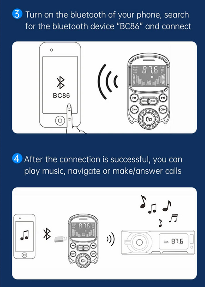 Bluetooth FM Transmitter Wireless Car Radio MP3 Hands-Free Fast Charging Adapter
