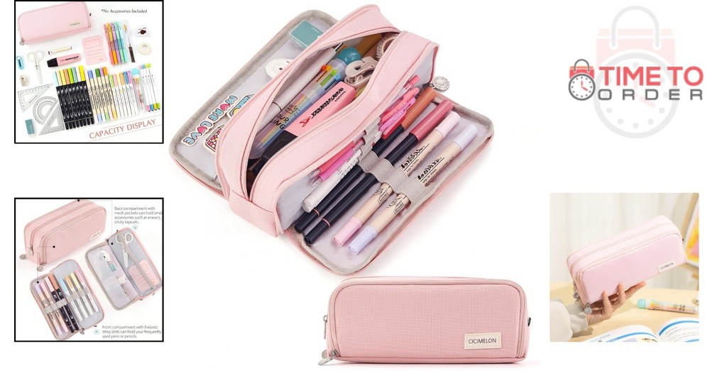 Large Capacity Polyester Pencil Case 3 Compartment Pencil Pouch for School