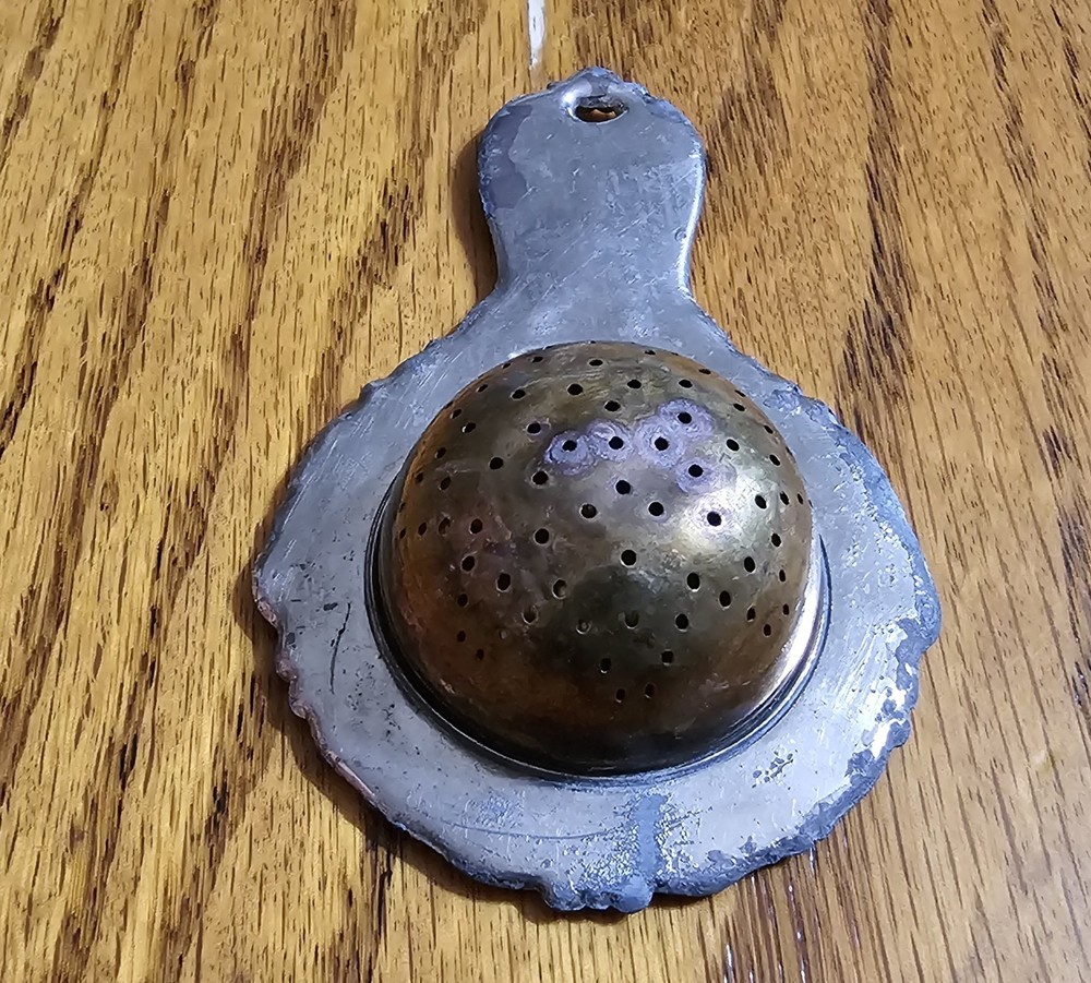 Antique German Silver Brass Tea Strainer 4”