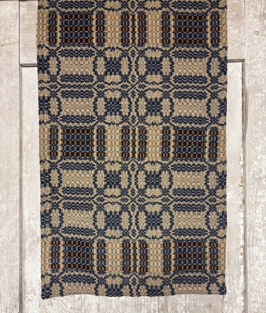 New Primitive Cambridge BROWN NAVY COVERLET TABLE RUNNER Woven Topper 56"