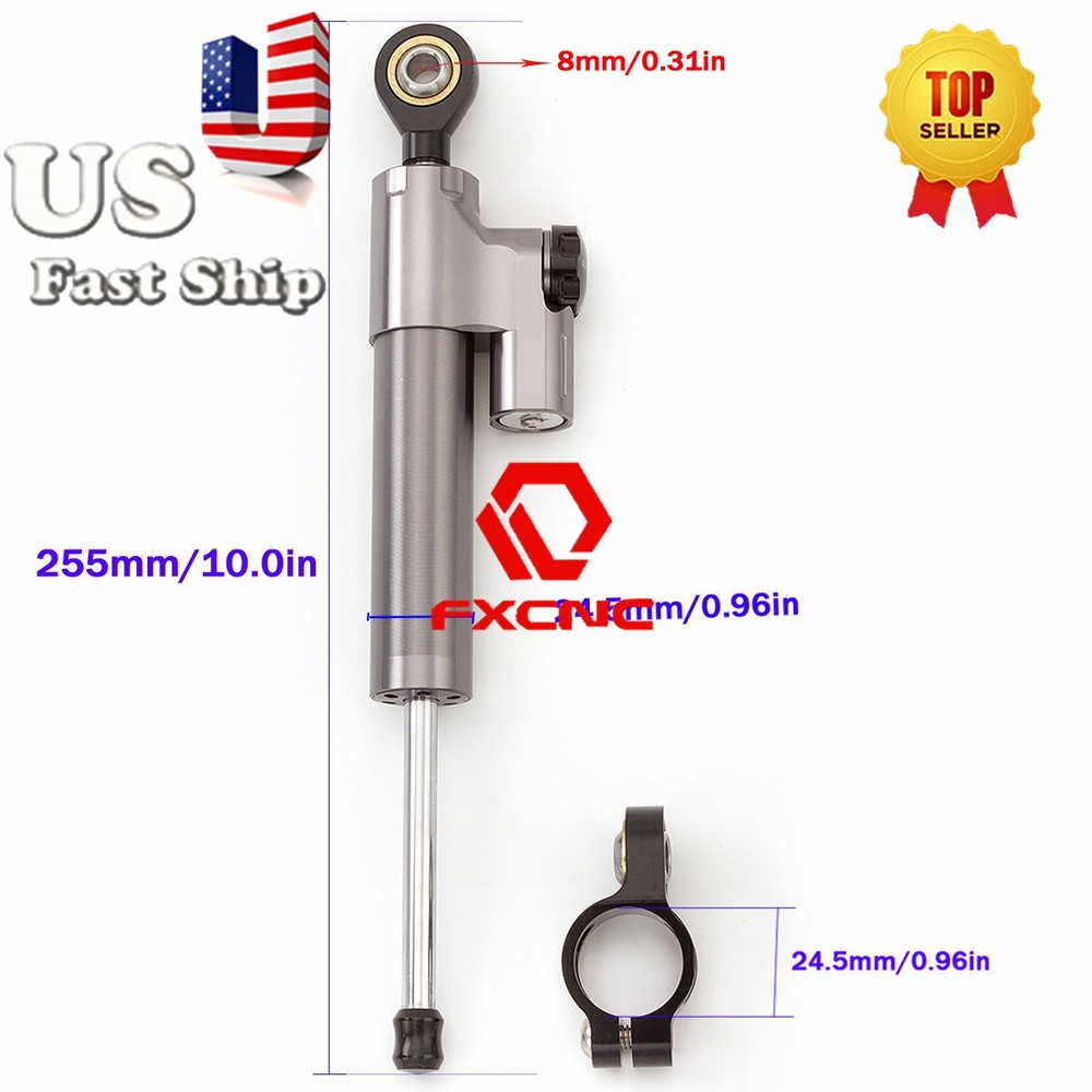 CNC Grey Universal Steering Damper Motorcycle Stabilizer Linear Reversed Control