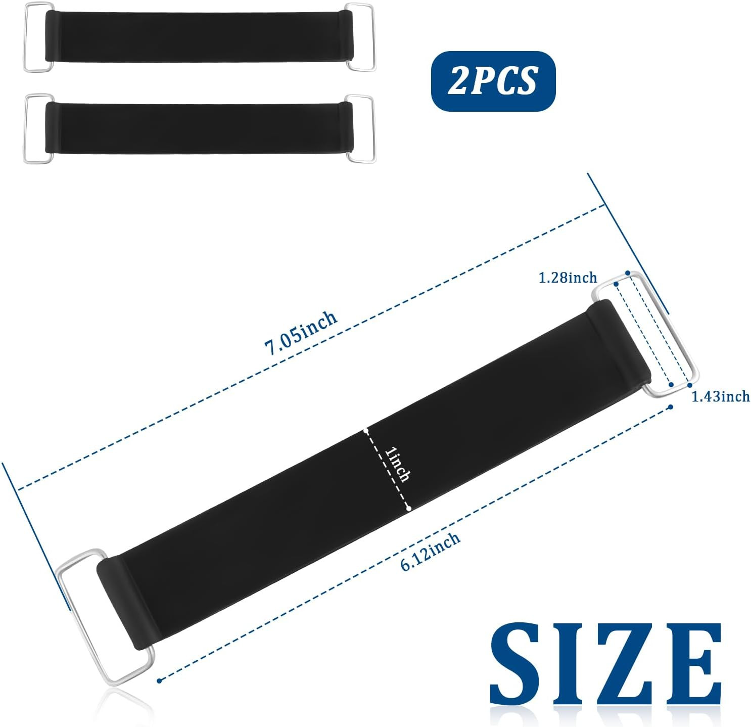 2PCS Rubber Motorcycle Battery Strap with Metal Buckles, Universal Tie-Down for