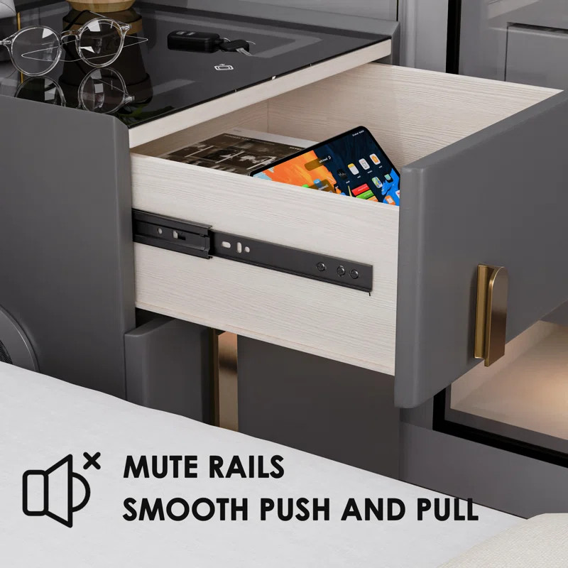 Dark Gray Smart Nightstand | Safe, Wireless Charging, Light & Speaker