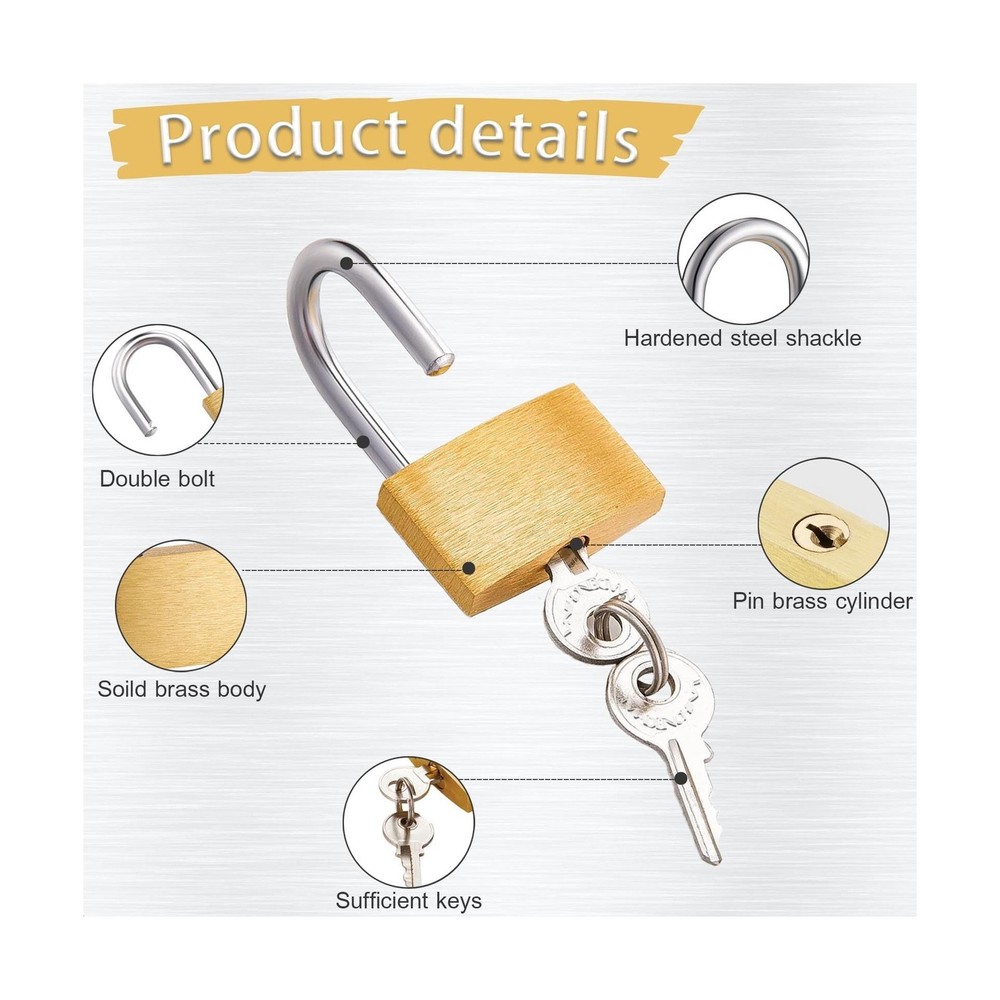 2 Pcs Small Solid Brass Locks with Keys, 20mm + 25mm Mini Key Locks, for Lugg...