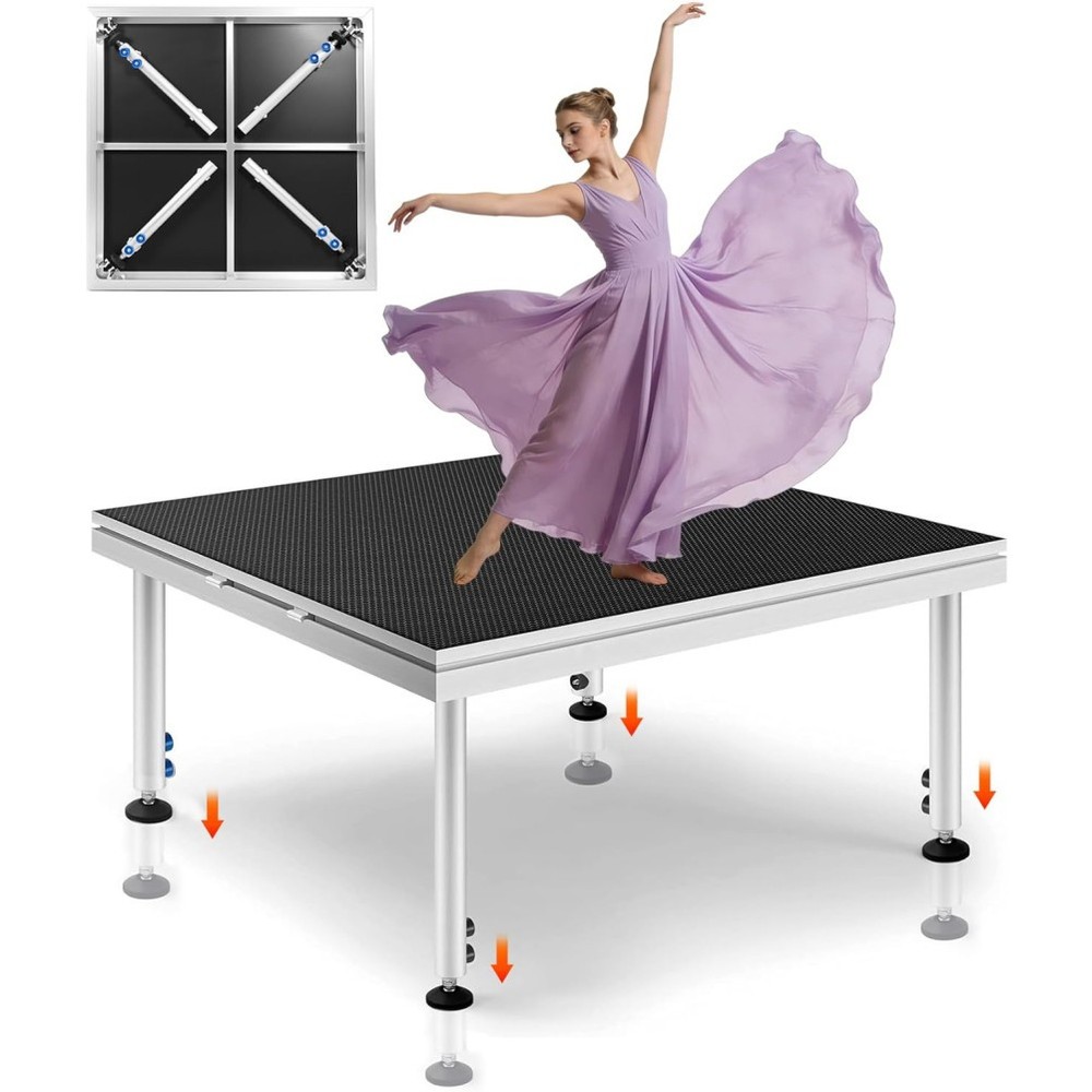 4 x 4 FT Portable Stage Platform Adjustable Height Stage Riser with Folding Legs