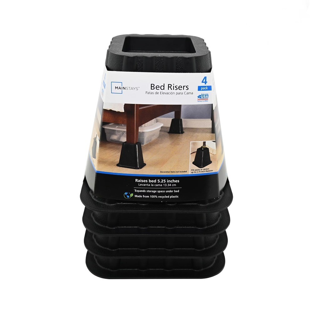 Bed Risers to Create Under Bed Storage Space, Black Plastic Bed Frame Raisers,