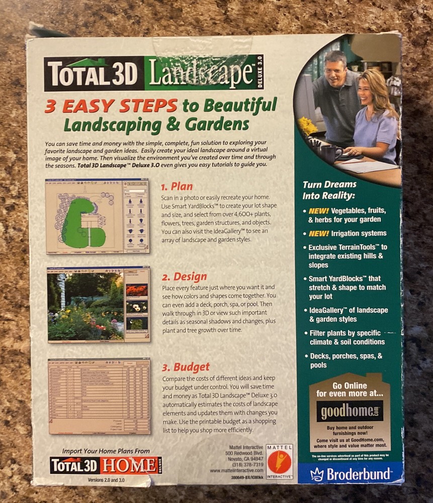 Broderbund Total 3D Landscape Deluxe 3.0 Software
