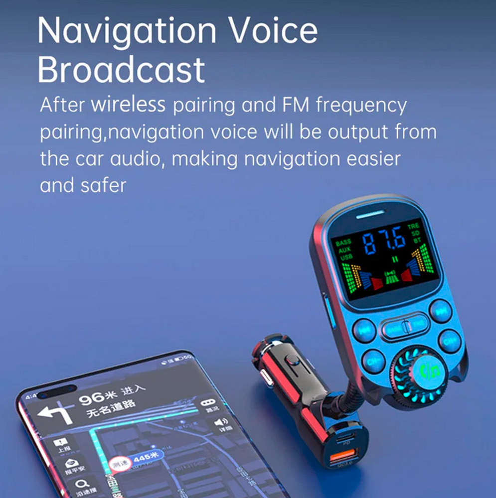 Bluetooth Car Wireless FM Transmitter Adapter USB PD Fast Charger AUX Hands-Free