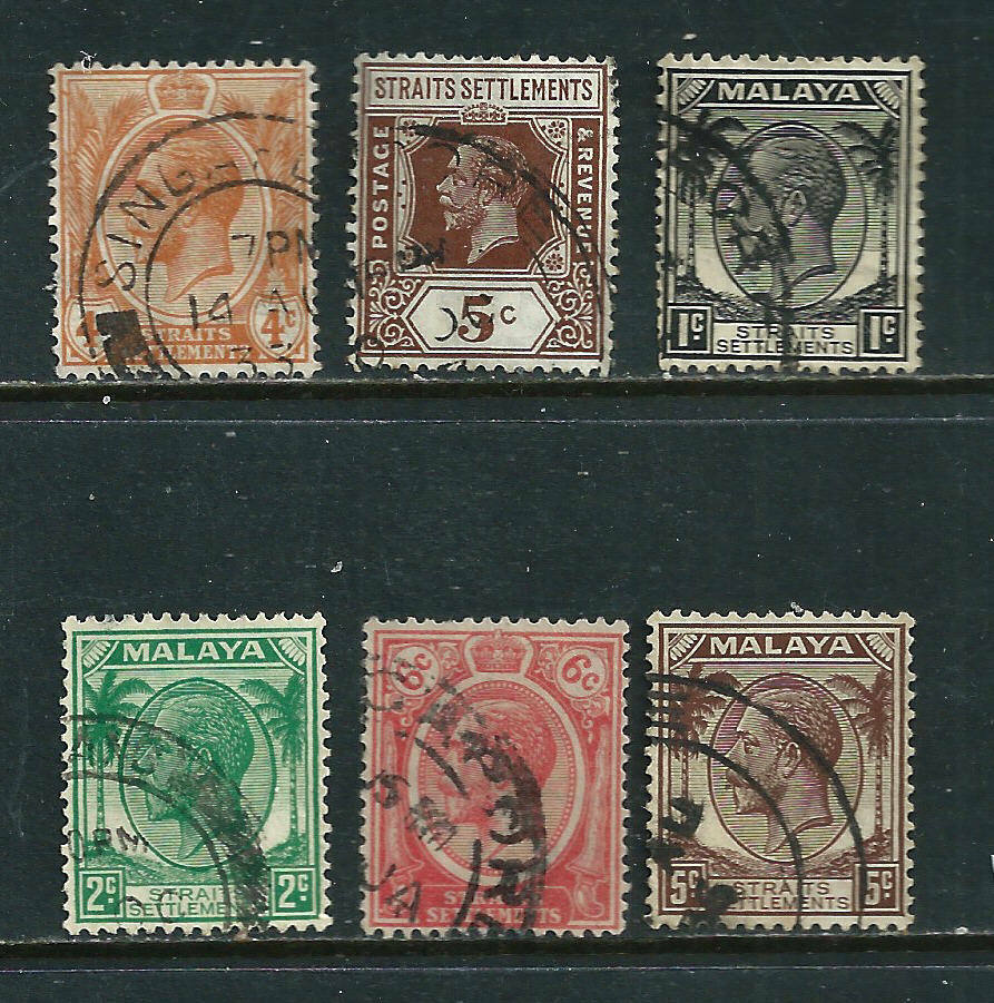 🗺️ Straits Settlements - 6 used postage stamps 1929-1936