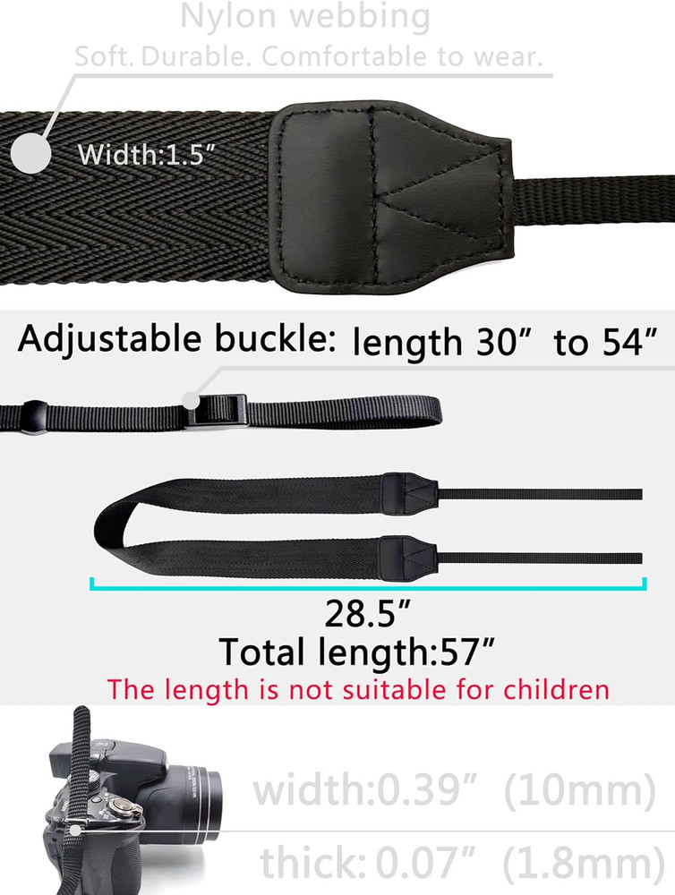 Camera Neck Straps for DSLR Camera or Binoculars Strap Black