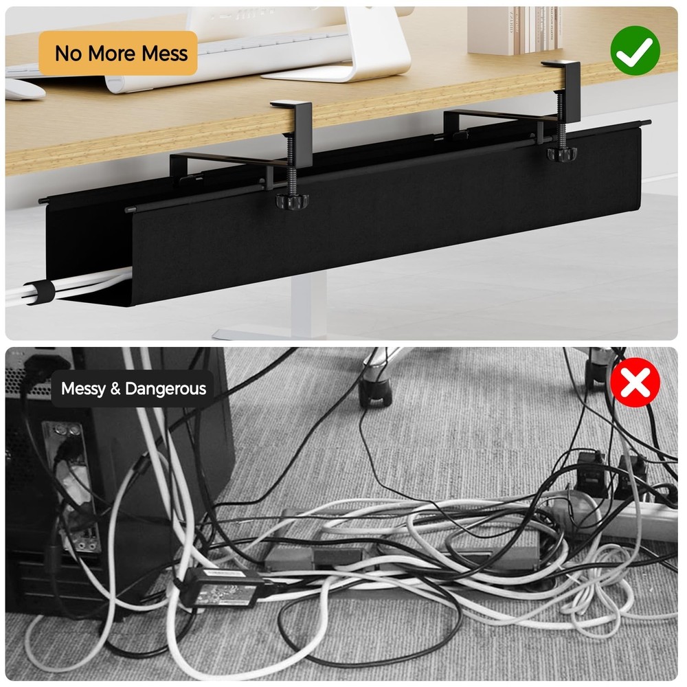 Under Desk Cable Management Tray 39.7" - No Drill Computer Wire Organizer Cab...