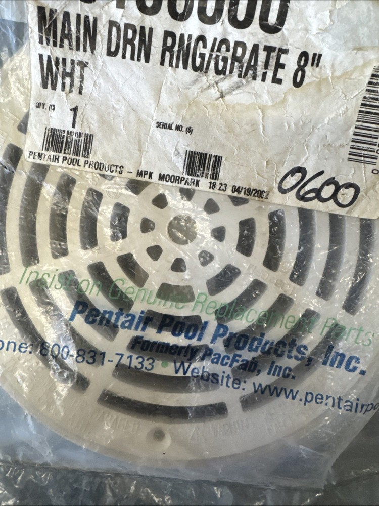 Main Drain Ring Grate Pentair 86106000 8" White